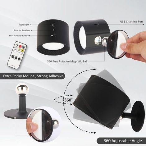 Veilleuse - Veilleuse pour enfants - Lampe de chevet - Applique murale LED - Commande tactileRotation à 360° - Rechargeable par USB (1/4)