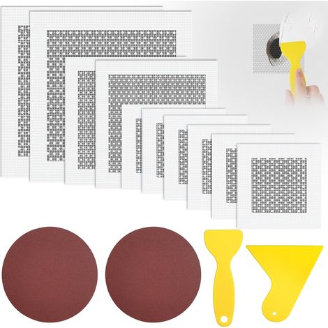 14 Pcs Aluminum Wall Repair Patches, 10 Pcs 2/4/6 Inch Self-Adhesive Mesh Patches, 2 Sanding Sheets, 2 Scrapers, Drywall Repair Kit for Walls and Ceilings (1/5)