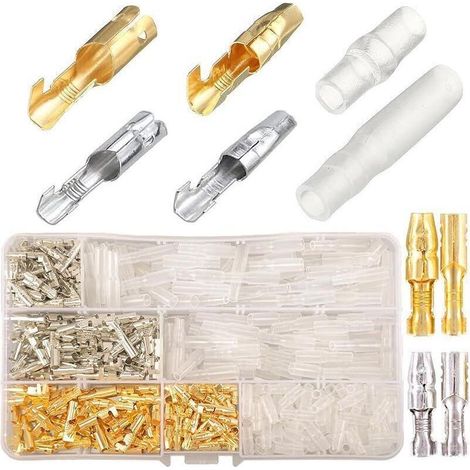Laiton Bullet Connecteurs Kit,424PCS 3.9mm Bullet Terminal Connecteur Mâle et Femelle avec manchons isolants, Cosse Electriques Moto Cosse Bullet Connecteur Electrique Moto Cosse Ronde a Sertir (1/4)