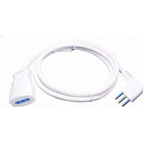 Prolunga Lineare Bianca 5 Mt Con Spina 10a 2p+t + Presa 10a 2p+t Cavo 90° 83271 - (1/2)