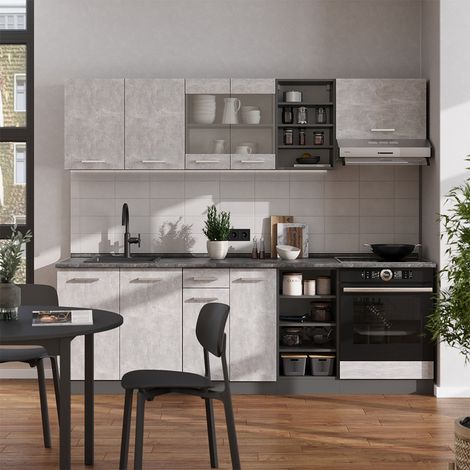 Küchenzeile R-Line, Beton/Anthrazit, 240 cm , AP Anthrazit, Vicco (1/5)