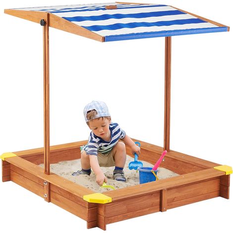 Sabbiera GINGER HOME per Bambini con Tettuccio Regolabile Impermeabile Anti-UV, in Legno, 118×118×118 cm (1/5)