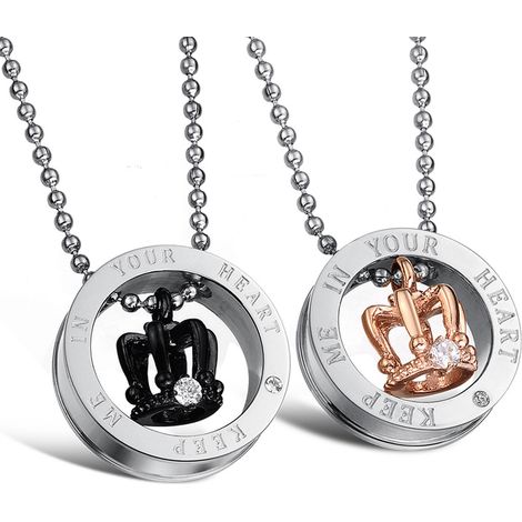 Pendentif Collier en Acier Inoxydable，Pendentif couronne design niche rétro，Forever Love Argent Anne