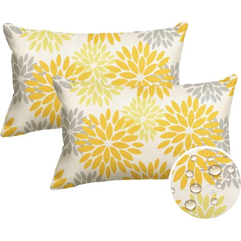 Dahlias Jaune Été Housses de Coussin Extérieur Imperméables Lot de 2, 30x50cm Housse de Coussin Décorative pour Canapé Salon Jardin (1/5)