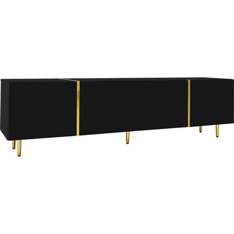 Ensemble Meuble TV et Table Basse Noir Haute Brillance avec Accents Dorés (1/5)