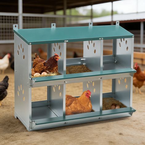 Nido per galline a 6 scomparti in acciaio zincato, inclinabile, verde OKMYHOME (1/5)