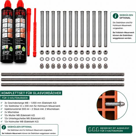Glaswerk Westfalen - Montagematerial für Glasvordächer 3er (1/2)