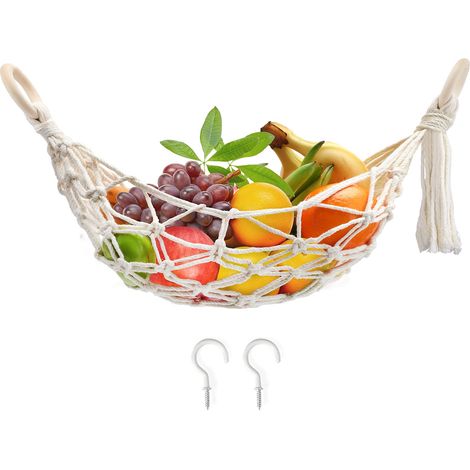 Hamac à fruits suspendu avec crochets pour ranger bananes et fruits, organisateur sous placard de cuisine, décoratif, ovale (1/5)