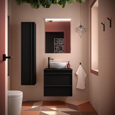 Meubles de salle de bains ATTILA 600 2 tiroirs BLACK SATIN + plan vasque (1/2)