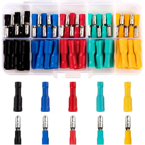 100pcs Cosse Electrique, Cosses Electriques a Sertir, Cosse Electrique Connecteur pour Voiture, Cosse a Sertir, Cosse Ronde Isolé Bornes avec Coffret D'assortiment