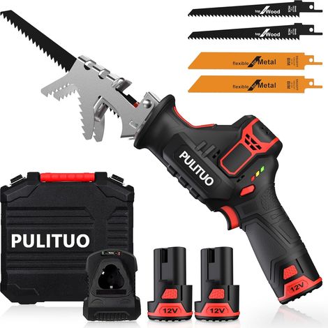 Scie Sabre Sans Fil, Alternative avec 2×2Ah Batteries, 1 chargeur, Vitesses Réglables 0-2700SPM, Scie Egoîne Electrique sans Fil, 4 Lames Idéal pour la Coupe du Bois et du Métal (1/5)