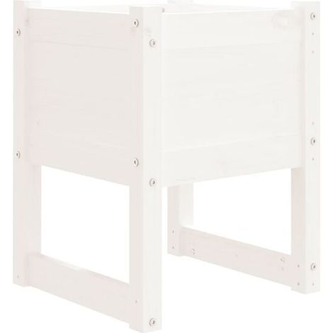 Pot de fleurs blanc, dimensions 40x40x52,5 cm, en bois de pin massif. (1/5)