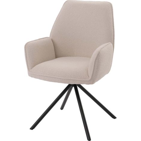 [NON UTILIZZATO] Sedia per sala da pranzo HHG-490, con braccioli, seduta girevole, tessuto bouclé Oeko-Tex MVG, avorio