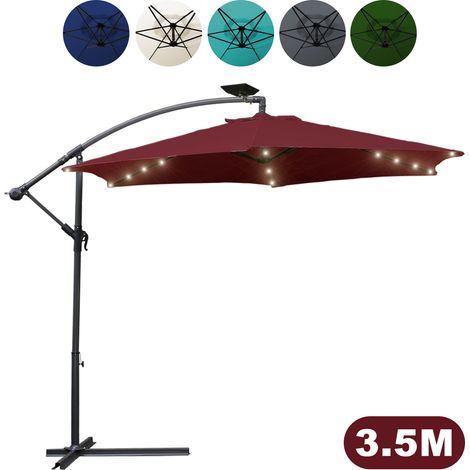 Wolketon Parasol con LED Parasol voladizo grande con manivela 360° giratorio para patio, balcón protección solar, rojo
