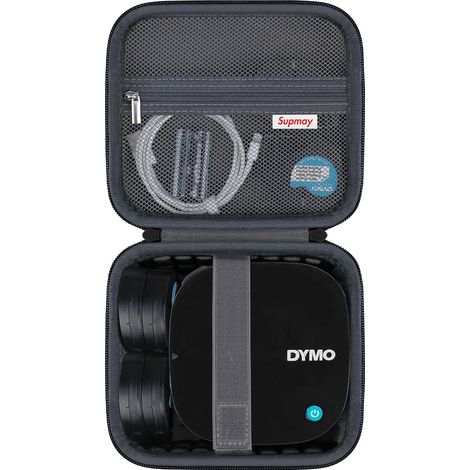 Étui rigide pour étiqueteuse compacte Bluetooth DYMO LetraTag 200B, sac de rangement avec poche zippée en maille pour rubans d'étiquettes, batteries, câble de charge, noir (1/5)