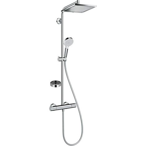 Hansgrohe – Colonne de douche thermostatique – Douche de tête 240mm jet Rain – Douchette 2 jets – Économie d'eau jusqu'à 60% – QuickClean