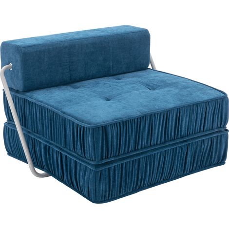 Sofá Cama Convertible 2 Plazas, Sofá Modular con Respaldo Desmontable, Chenilla, Azul 93 x 186 x 44,5 cm (1/5)