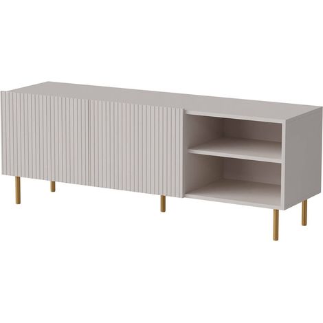 Meuble TV Magnano, buffet de salon avec quatre portes battantes, surélevé du sol, 150x42 h52 cm, beige (1/4)