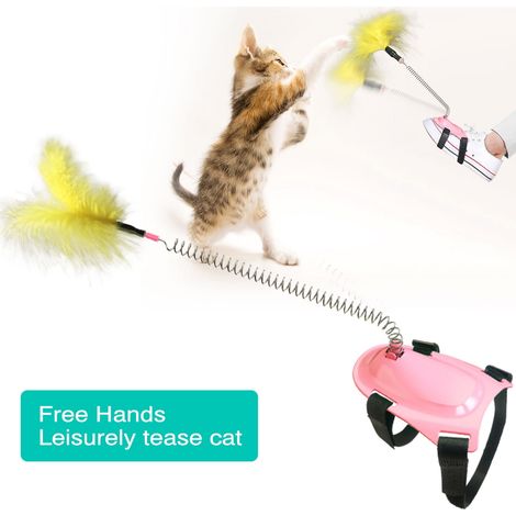 Jouet Interactif Pour Chat - Baguette À Plumes Avec Ressort Élastique Et Lanière - Pour Jeu Manuel Ou Fixation Sur Chaussure - 1 Pièce (1/4)