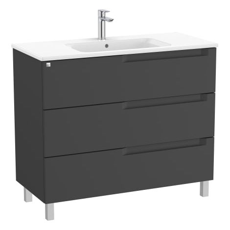 MUEBLE CENTRADO 1000MM ALEYDA CON PATAS 3 CAJONES + LAVABO NEGRO MATE