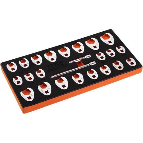 Jeu de clés à patte d'oie en acier CR-MO - 24 pièces - Entraînement 9,5 mm - Tailles métriques 10 à 22 mm (1/5)
