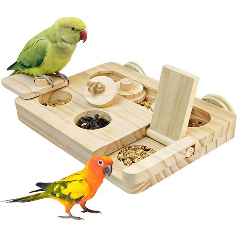 Jouet d'éveil et mangeoire puzzle en bois pour perroquets et oiseaux (1/5)