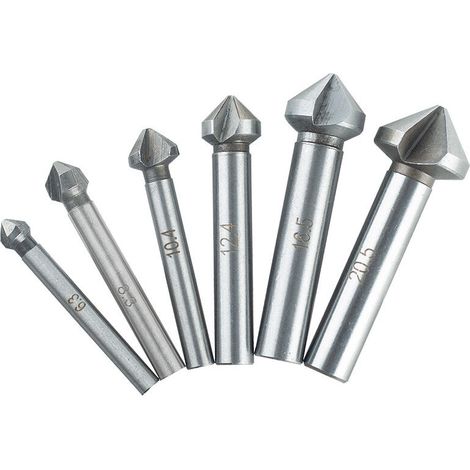 6 tlg 90° 3 Flute Kegelsenkersatz Anfassen Versenkbohrer 1/4" 6-Kanntschaft Senker Senkbohrer Versenker-Bit Kegelsenker Satz (1/5)
