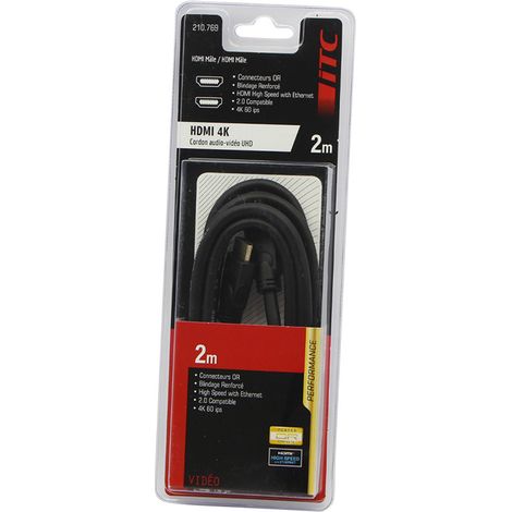 Cordon hdmi 2.0 perfom 4k 2m longueur 2m -male/male Itc 307880 (1/2)