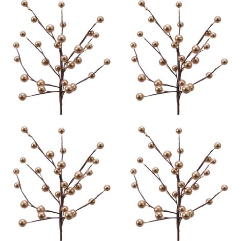 OFFERTA 4 RAMI PICK CON BACCHE ORO H26CM