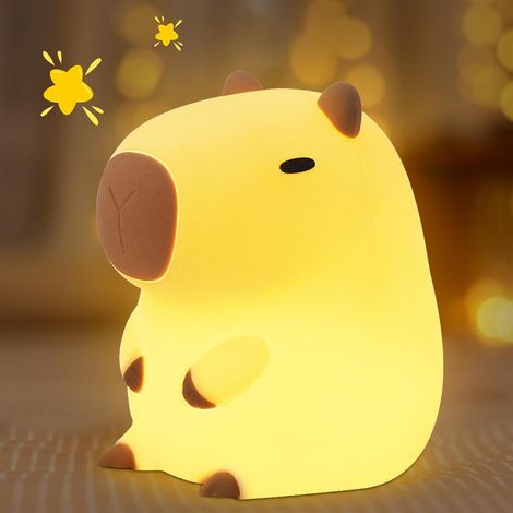 Veilleuse Kapybara - Adorable lampe LED en silicone avec variateur et minuterie, cadeau idéal pour les femmes, les adolescentes, les bébés et les enfants. (1/4)