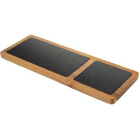 VASSOIO IN LEGNO CON ARDESIA 35X13X1.5 CM PER APERITIVI E FINGER FOOD (1/2)