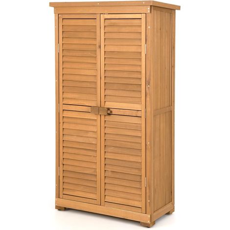 Goplus – Armoire de jardin en bois de sapin – Étanche avec toit en bitume – 2 étagères amovibles – Portes à persiennes ventilées – Dimensions 87x47x160 cm (1/5)