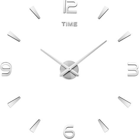 Grande Horloge Murale DIY Silencieuse Moderne Sticker 3D Home Office Decor Cadeau,argenté (Argent) (1/5)