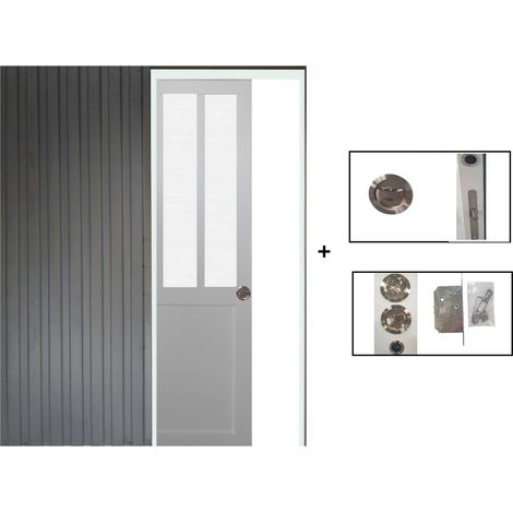 Porte Coulissante Atelier blanc vitre depoli H204 x L73 + Système à Galandage (sans kit finition) (1/5)