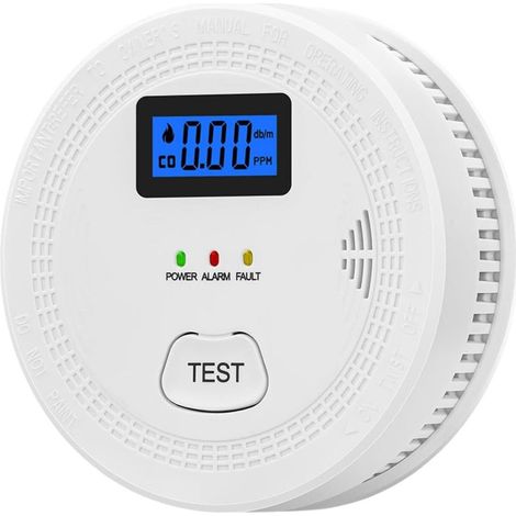 Détecteur fumée domestique à piles alarme lumière sonore écran LCD monoxyde carbone (1/5)