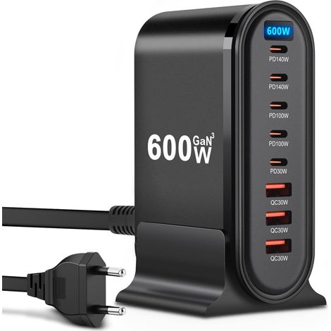 USB-C-Ladegerät – 600 W – 8 Anschlüsse – Schnellladegerät – USB-Ladegerät für iPhone, iPad Pro, MacBook, Samsung-Mobiltelefone (1/5)
