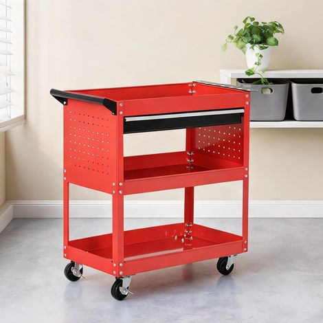 Coffre à outils rouge sur roulettes 3 étages 60 kg en acier (1/5)