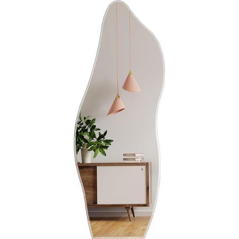 Miroir mural asymétrique sans cadre - 160 x 60 cm - Grand miroir mural irrégulier avec panneau arrière en MDF - Miroir décoratif pour mur, salon, salle de bain, couloir, entrée (1/5)