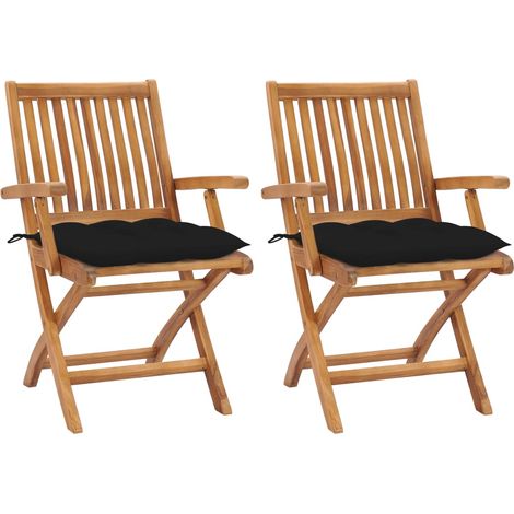 Gartenstühle 2 Stk. mit Schwarzen Kissen Massivholz Teak (1/5)