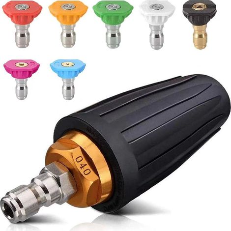 Buse turbo pour nettoyeur haute pression, buse rotative et 7 pointes, raccord rapide 1/4',kit jet pour nettoyeur haute pression, rotabuse haute pression，Noir