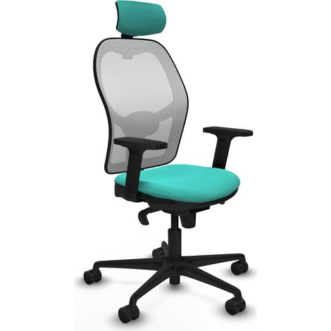 Jorquera sincro malla blanca similpiel turquesa brazos 2D base nailon cabecero 2D ruedas 65mm nailon (1/5)