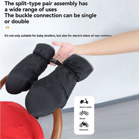 1 pair. Color: Black. Material: Coral fleece + non-adhesive cotton + fabric. Warm gloves for electric strollers.
