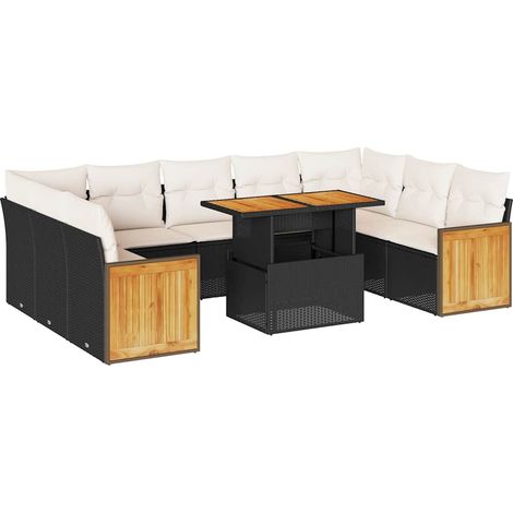 vidaXL Set Divani Giardino 10pz con Cuscini Nero in Polyrattan Acacia (1/5)