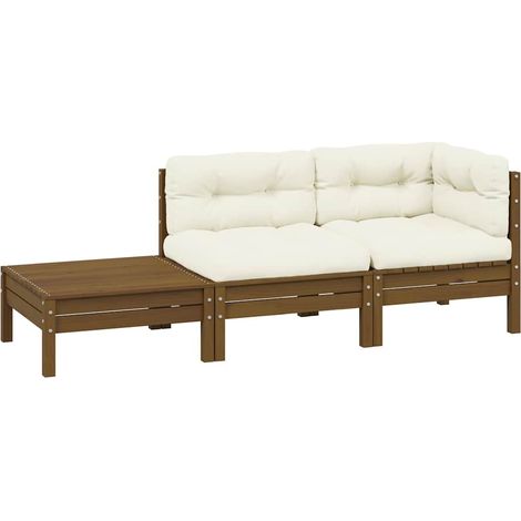 3-tlg. Garten-Lounge-Set mit Creme Kissen Massivholz Kiefer vidaXL (1/5)