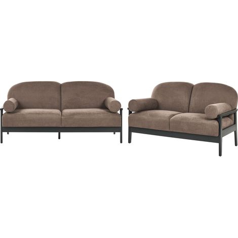 Sofa Set 2 Seater and 3 Seater Sofas Brown Fabric Wooden Legs Loveseat Traditional Style Living Room PILARNE (1/5)