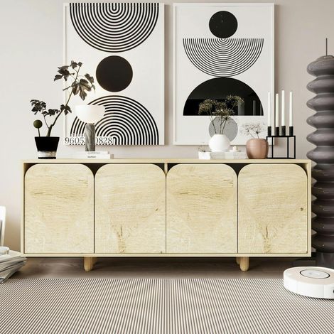 Buffet bas moderne effet bois 4 portes courbes VAREN