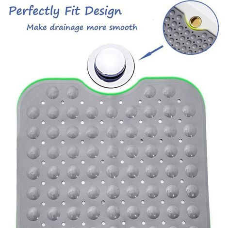 Tapis bain antidérapant 10140.5cm, puissantes ventouses, gris, résiste moisissures. (1/4)
