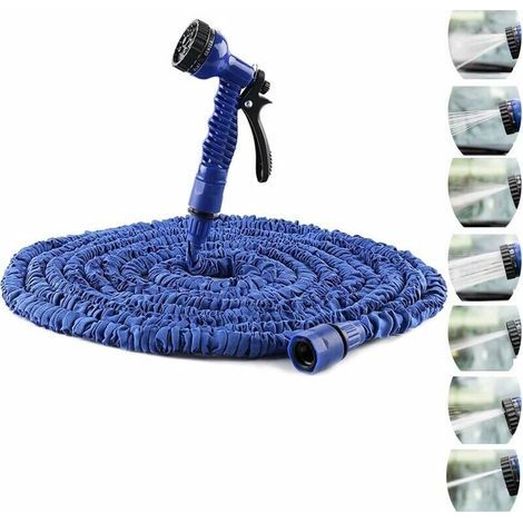 25FT Gartenschlauch, universeller einziehbarer Gartenschlauch, elastischer erweiterbarer Schlauch, flexibler erweiterbarer Wasserschlauch, mit 7-Pistolen-Funktion, für Reinigung und Bewässerung, Schwa