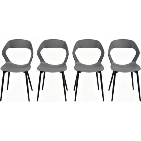 4 moderne Esszimmerstühle aus PP und Metall grau mit ergonomischer Lochrückenlehne (1/5)