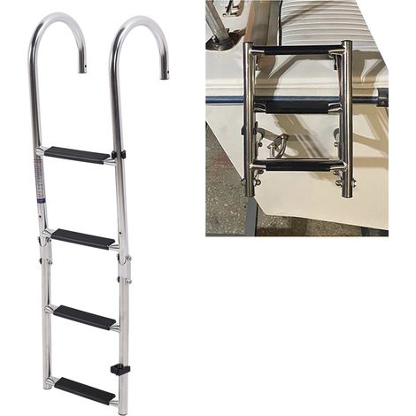 Accessoires marins, acier inoxydable 316, pont flottant pliable à 4 marches pour yachts et bateaux de pêche, avec mains courantes arquées (surpoids) (surdimensionné). (1/5)